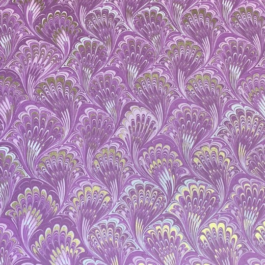 Purple Marbeled Feathers Italian Print Paper with Golden Highlights ~ Carta Fiorentina Italy